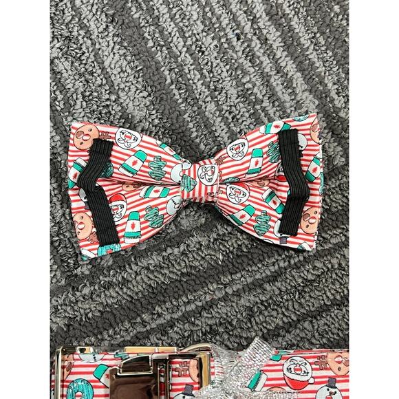 DOGWONG Christmas Dog Collar with Sailor Bow, Red Santa Claus Stripe Dog Collar - Picture 10 of 11